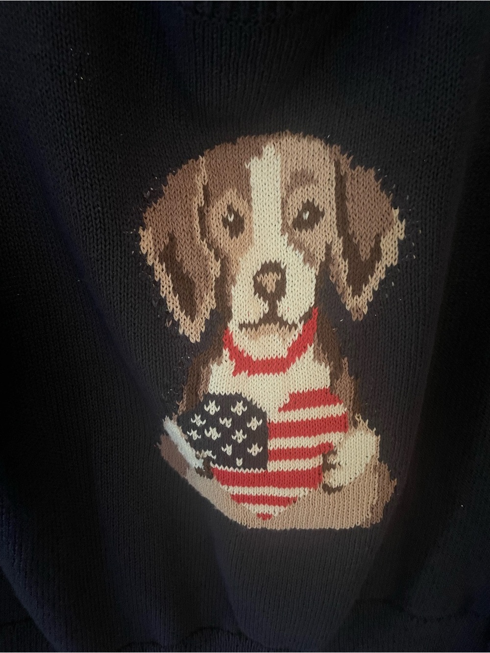 Navy Knit Dog Sweater with Patriotic Heart Graphic